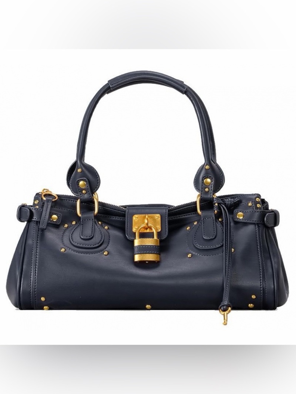 Classic Dark blue Leather Top-Handle Bag with Gold Hardware - Picture 2 of 2
